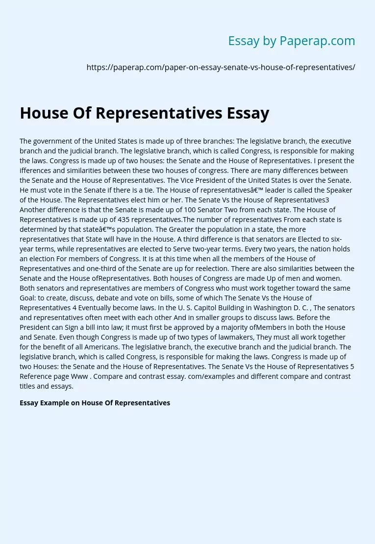 House Of Representatives Essay