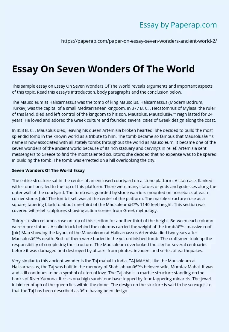 Essay On Seven Wonders Of The World