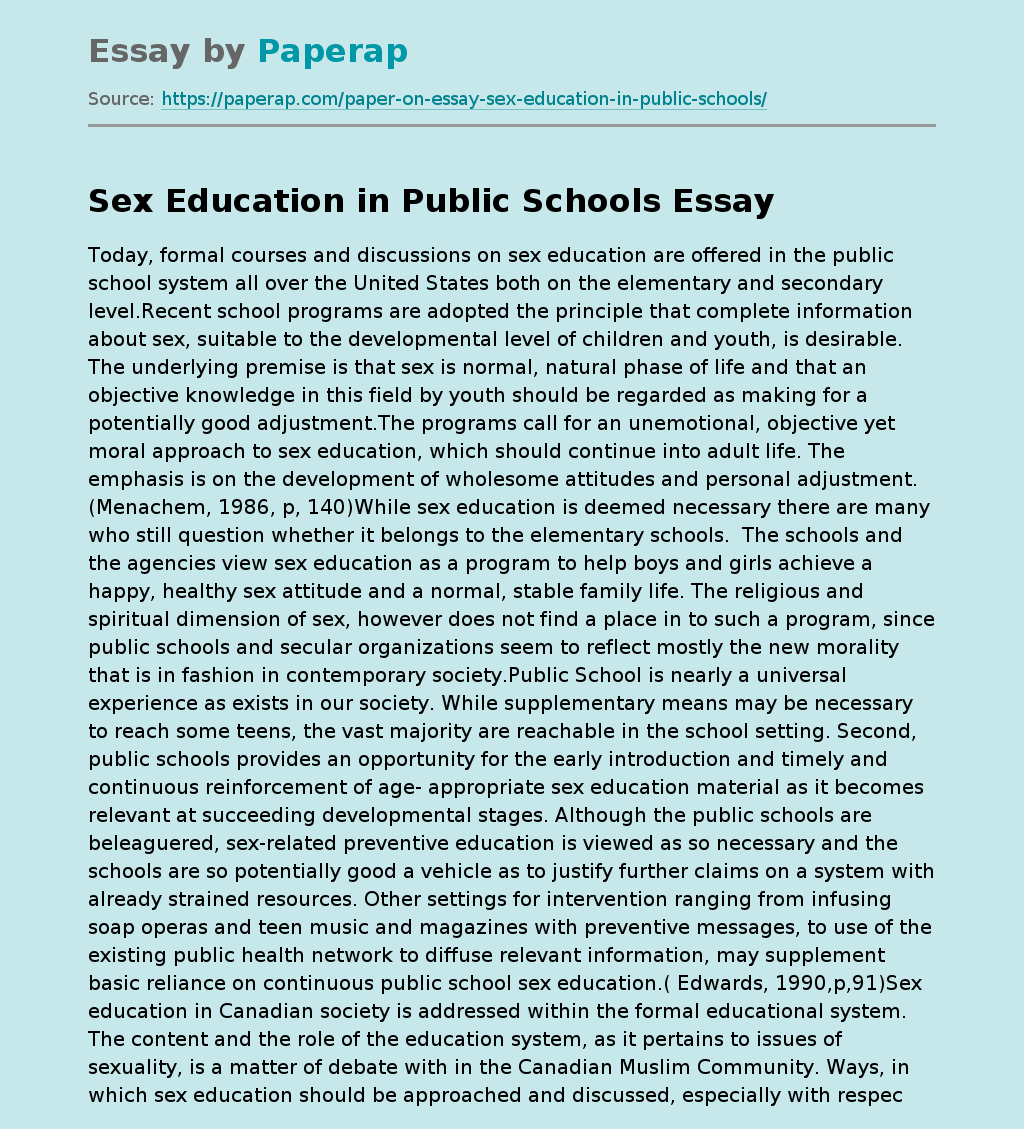 Sex Education In Public Schools Free Essay Example 