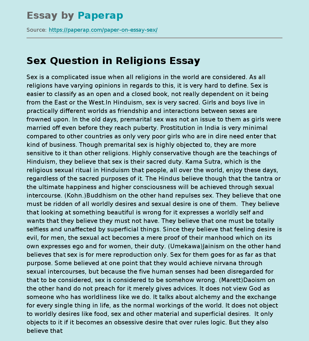 Sex Question in Religions