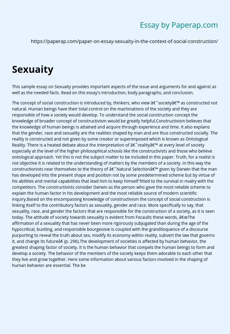 Sexuality: Arguments and Facts