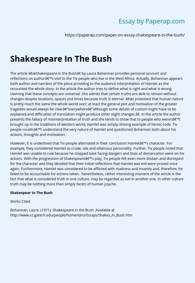 Shakespeare In The Bush