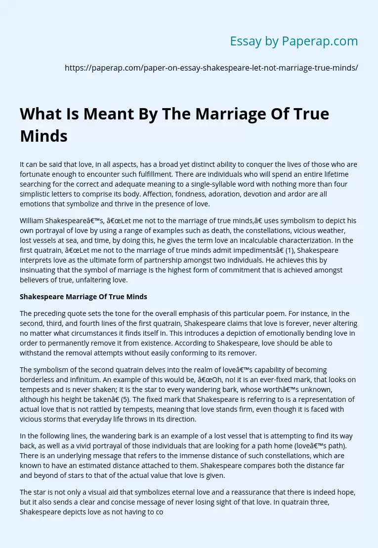 What Is Meant By The Marriage Of True Minds