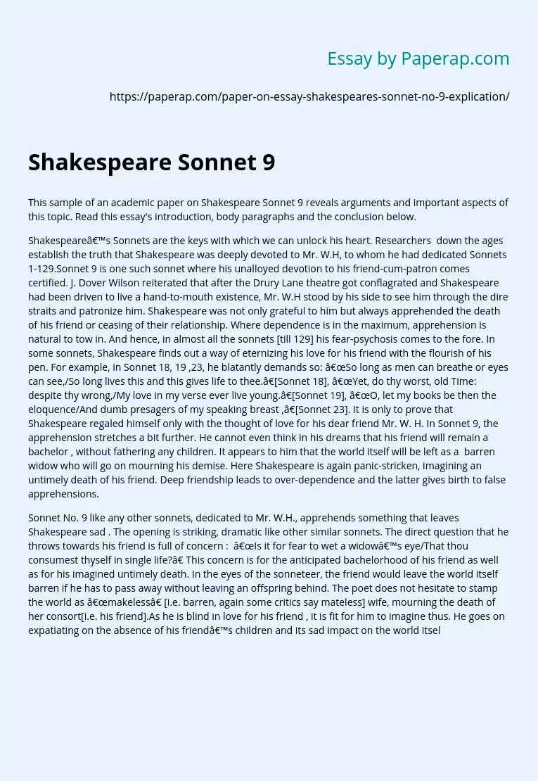 Sample of an Academic Paper on Shakespeare Sonnet 9