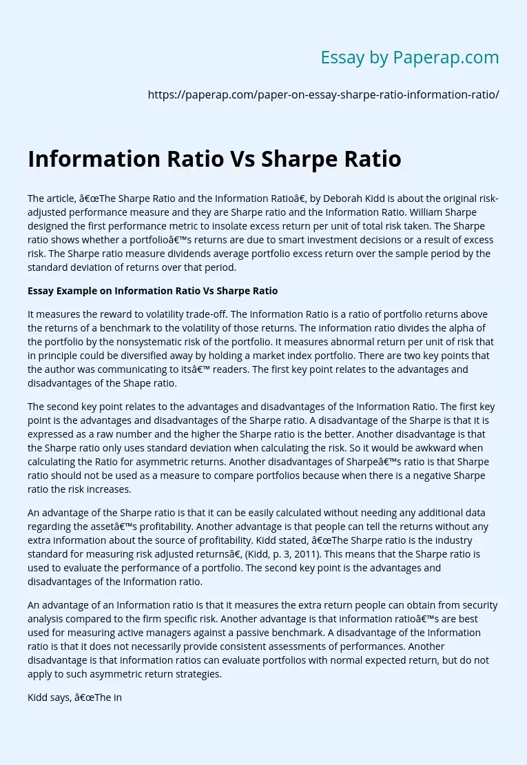 Information Ratio Vs Sharpe Ratio