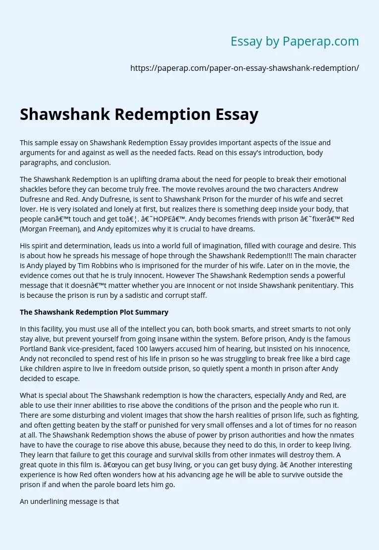 Shawshank Redemption Essay