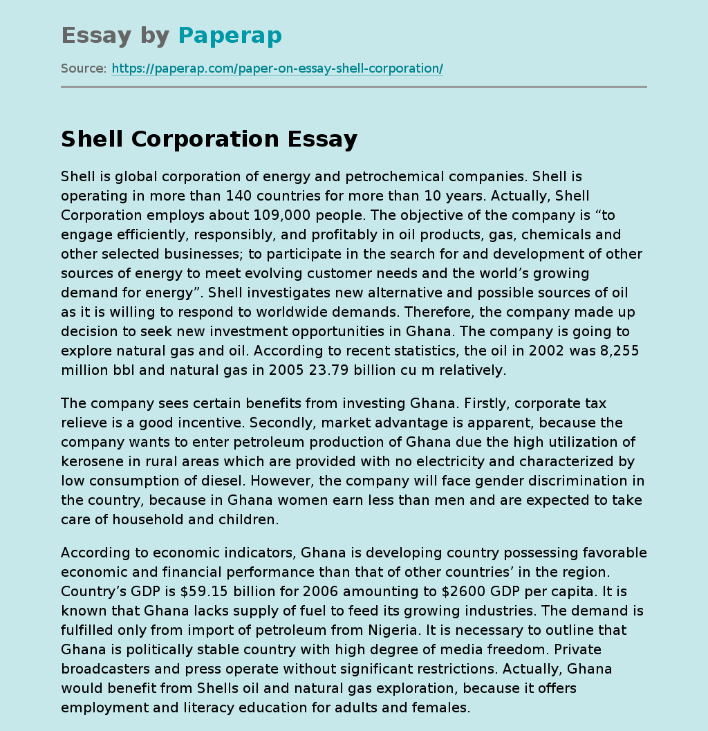 Shell Corporation Is Global Corporation