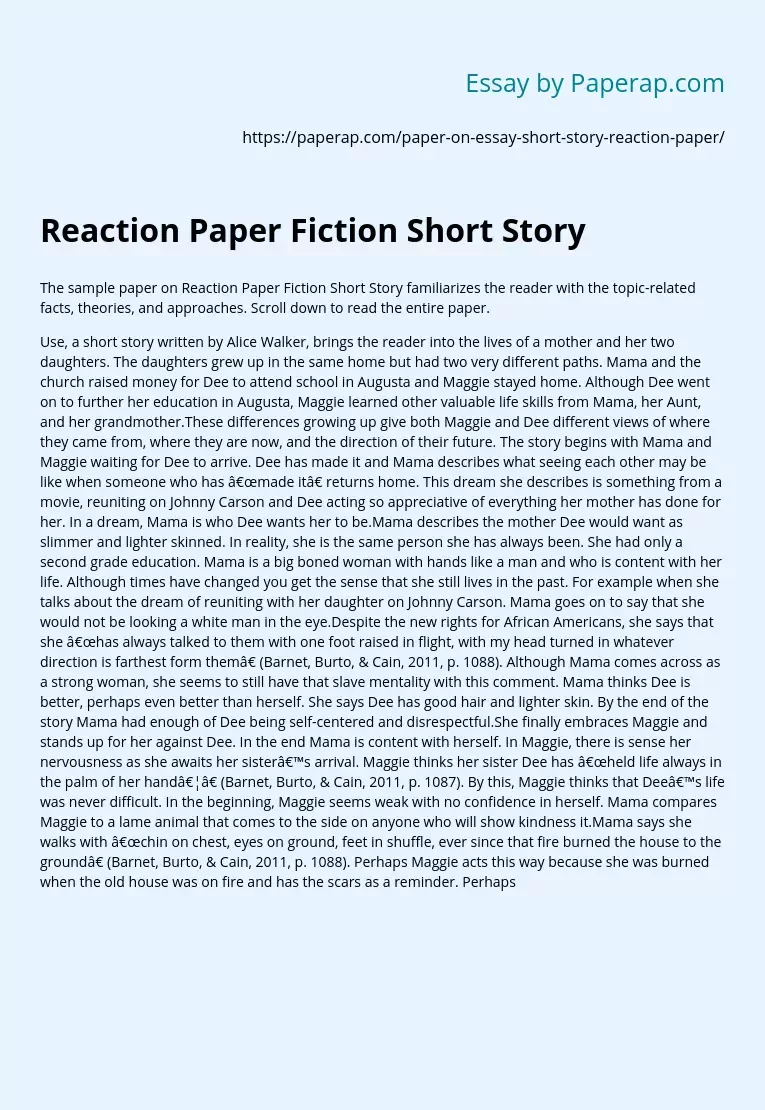 Reaction Paper Fiction Short Story
