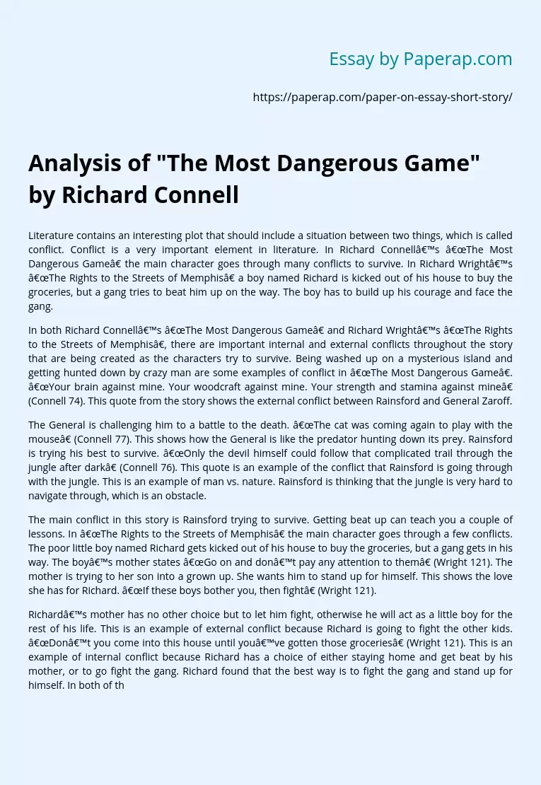 Analysis of "The Most Dangerous Game" by Richard Connell