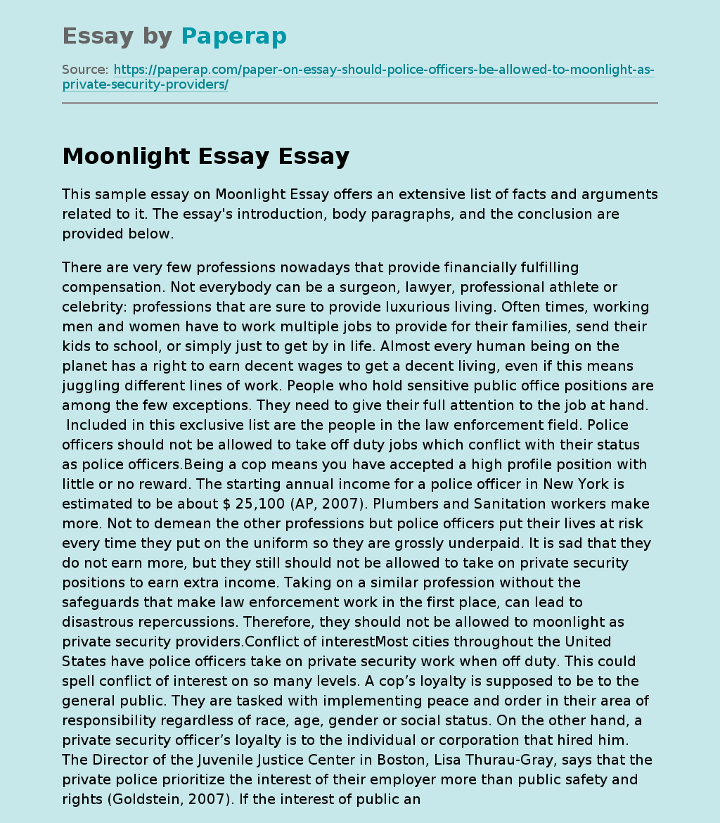Sample Essay on Moonlight Essay