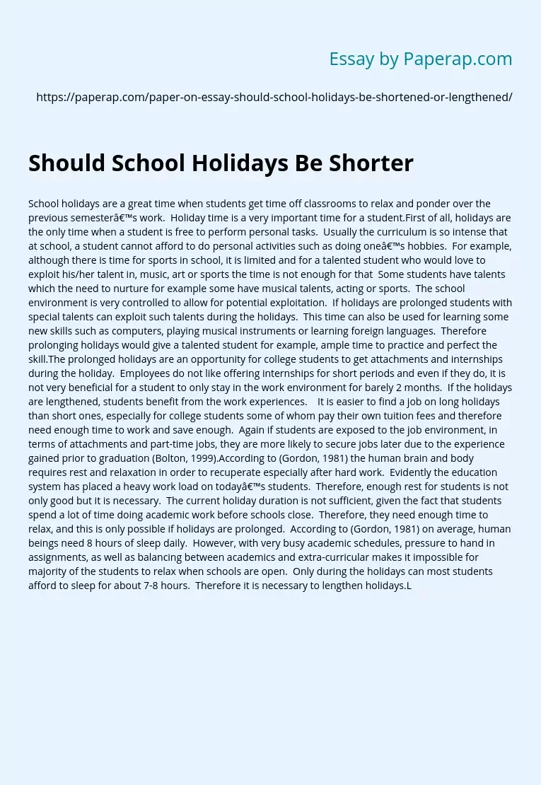 school holiday activity essay