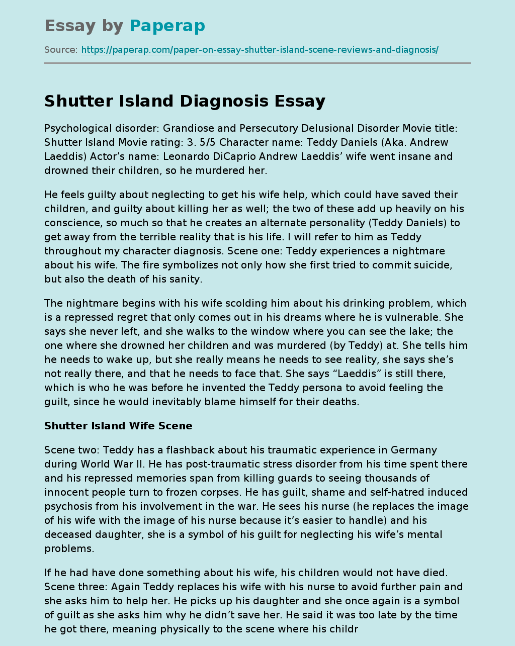 Shutter Island Diagnosis