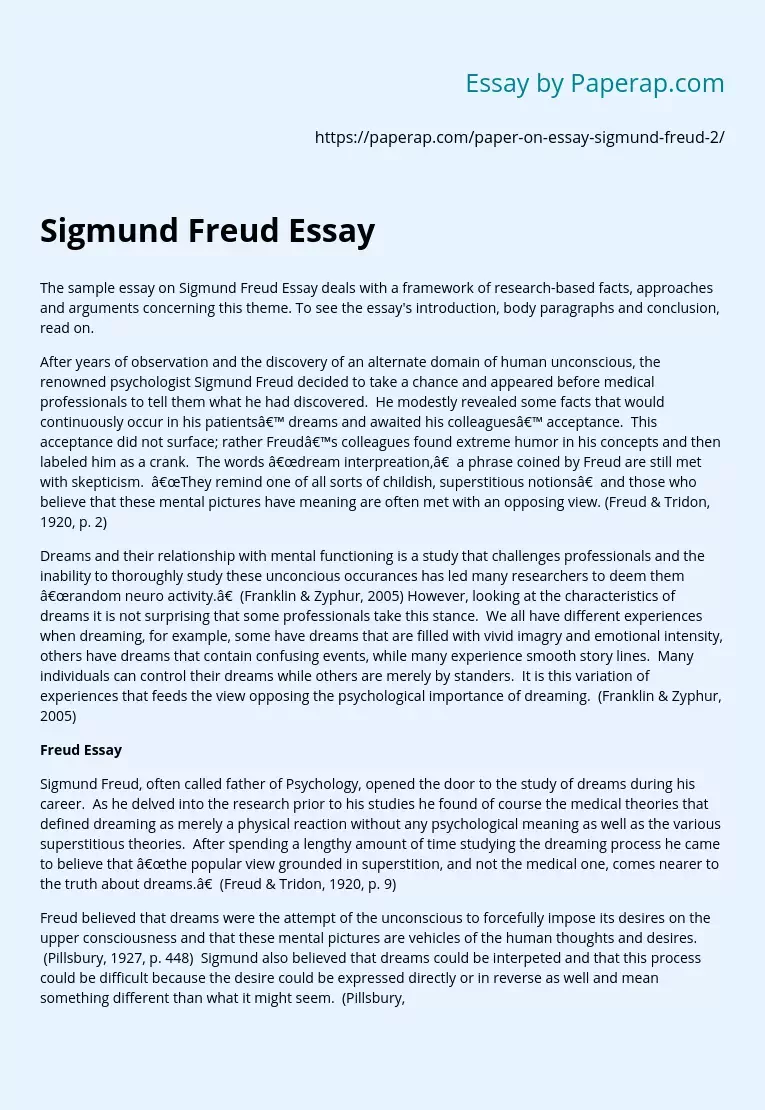 Sample Essay on Sigmund Freud Essay