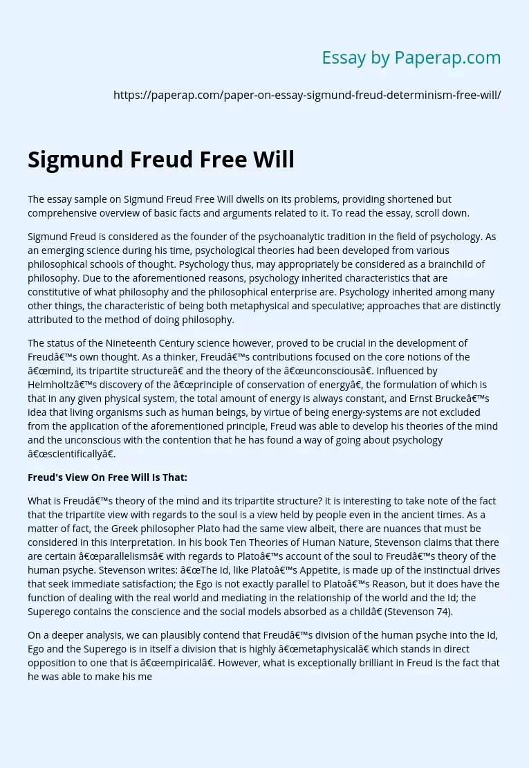 Sample on Sigmund Freud Free Will