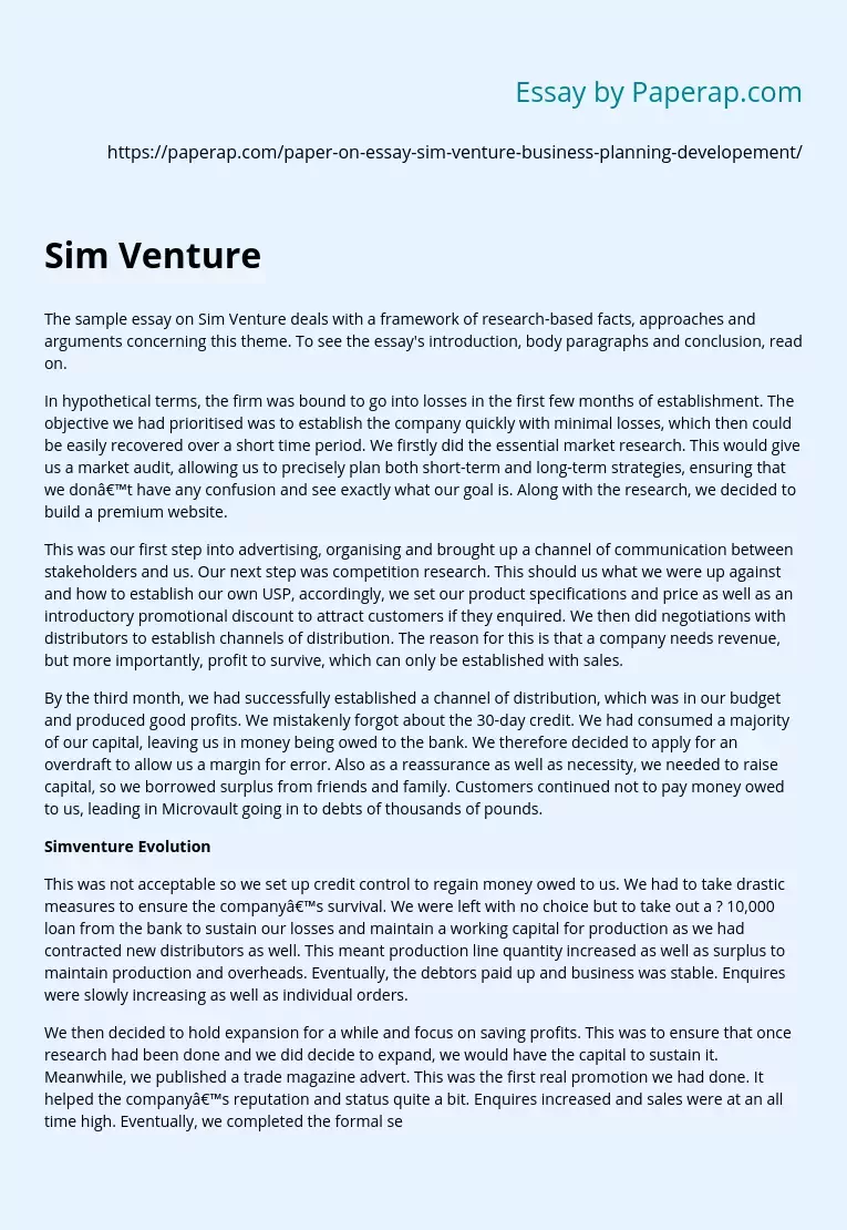 Sim Venture Business Planning Development