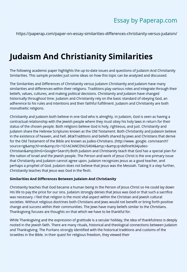 Judaism And Christianity Similarities