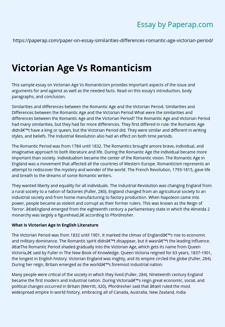 Victorian Age Vs Romanticism