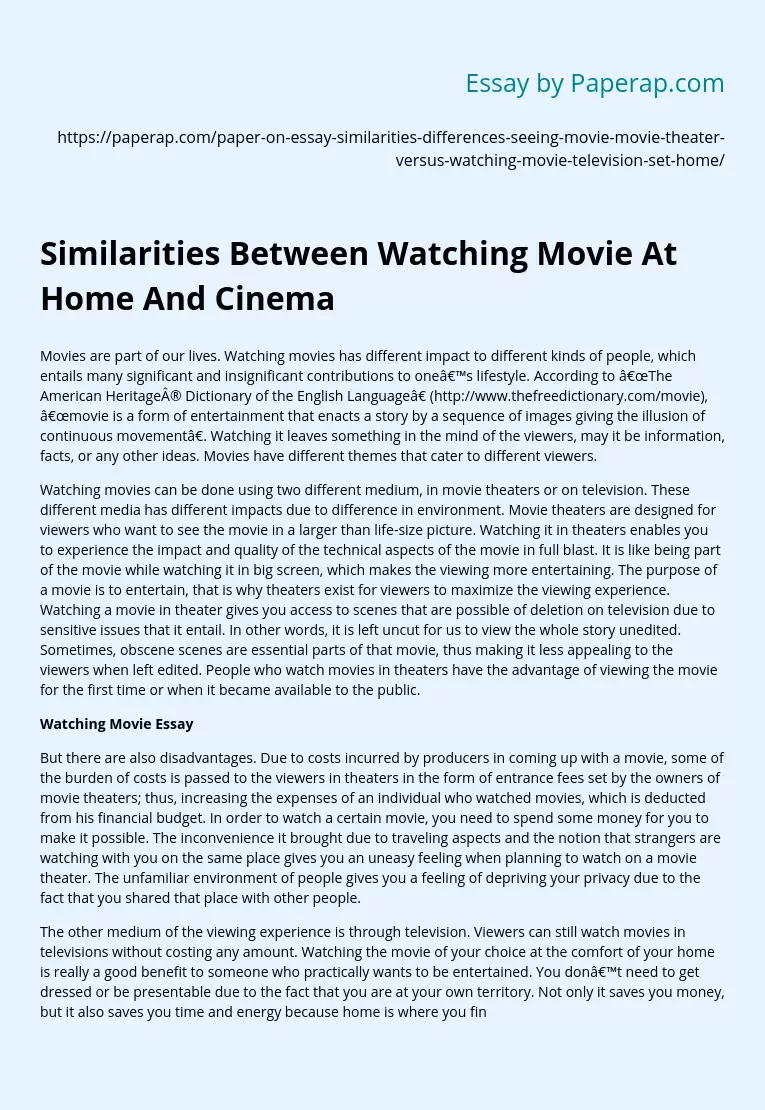 watching movies at home vs theater essay