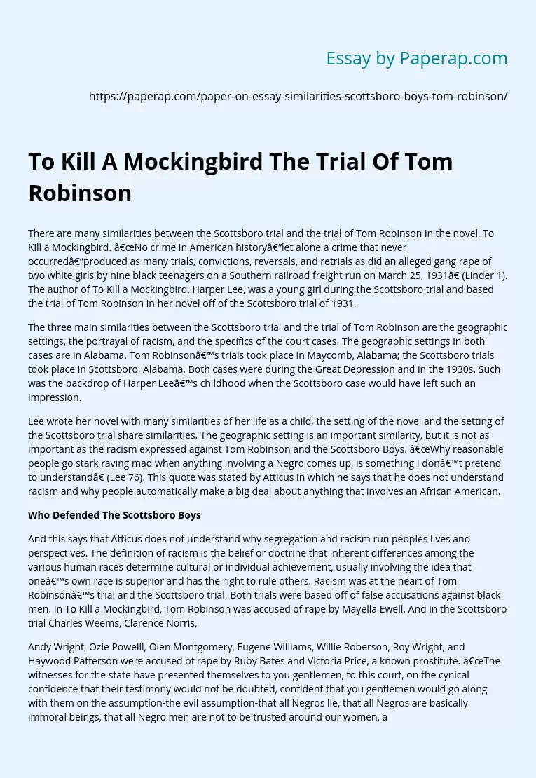 To Kill A Mockingbird The Trial Of Tom Robinson