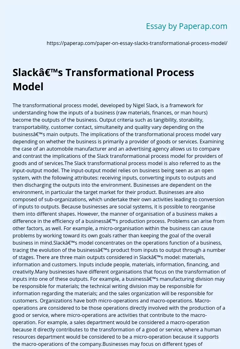 Slack’s Transformational Process Model