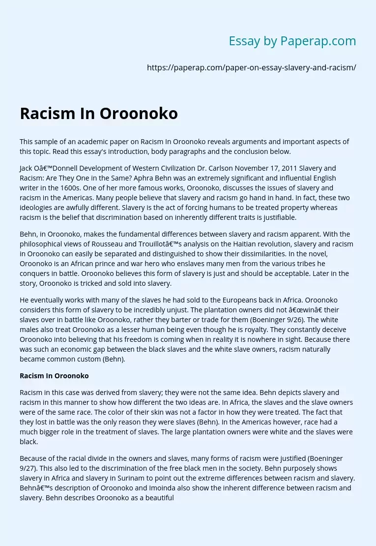 Racism In Oroonoko