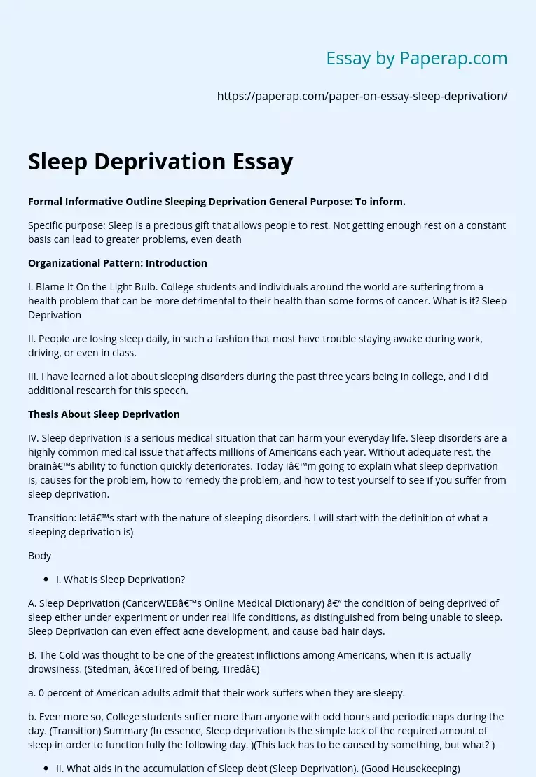Sleep Deprivation Essay
