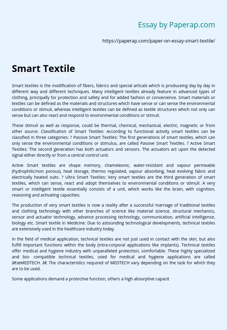 Smart Textile Classification and Application