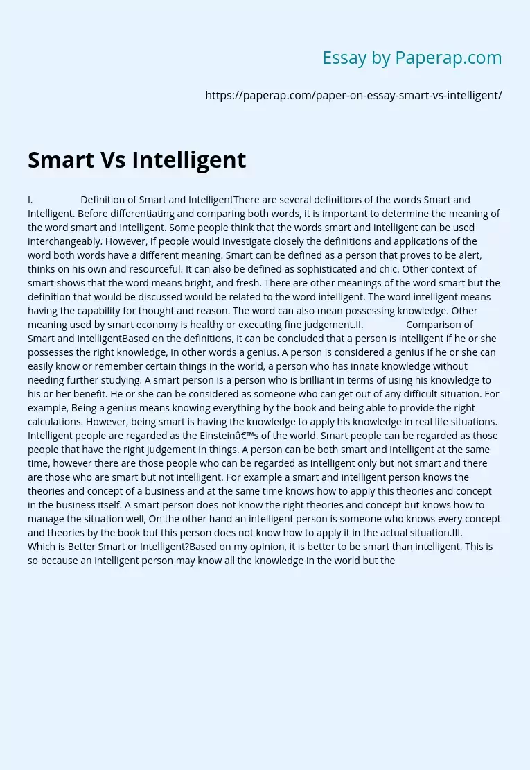 Smart Vs Intelligent Definition and Comparison