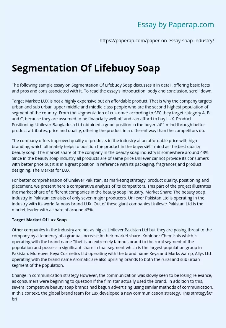 Segmentation Of Lifebuoy Soap