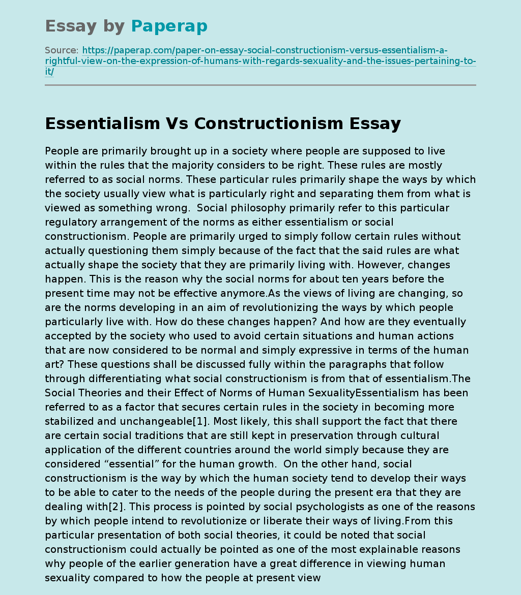 Essentialism Vs Constructionism