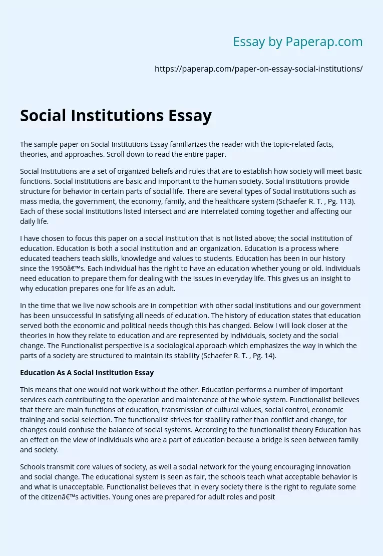 Social Institutions Essay