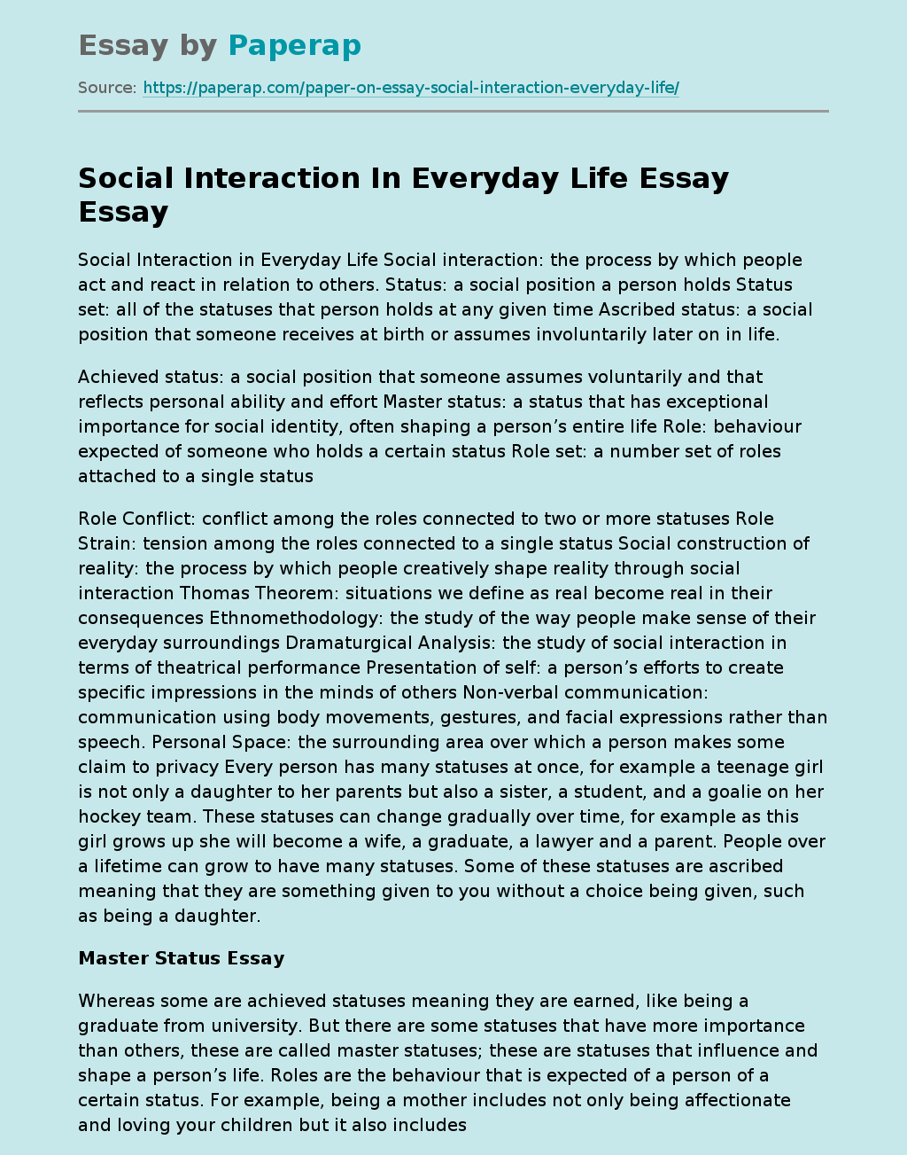 Social Interaction In Everyday Life Essay