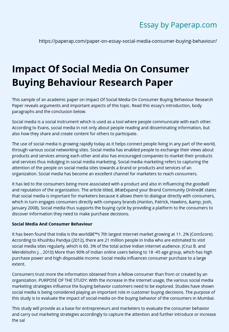 Impact Of Social Media On Consumer Buying Behaviour Research Paper
