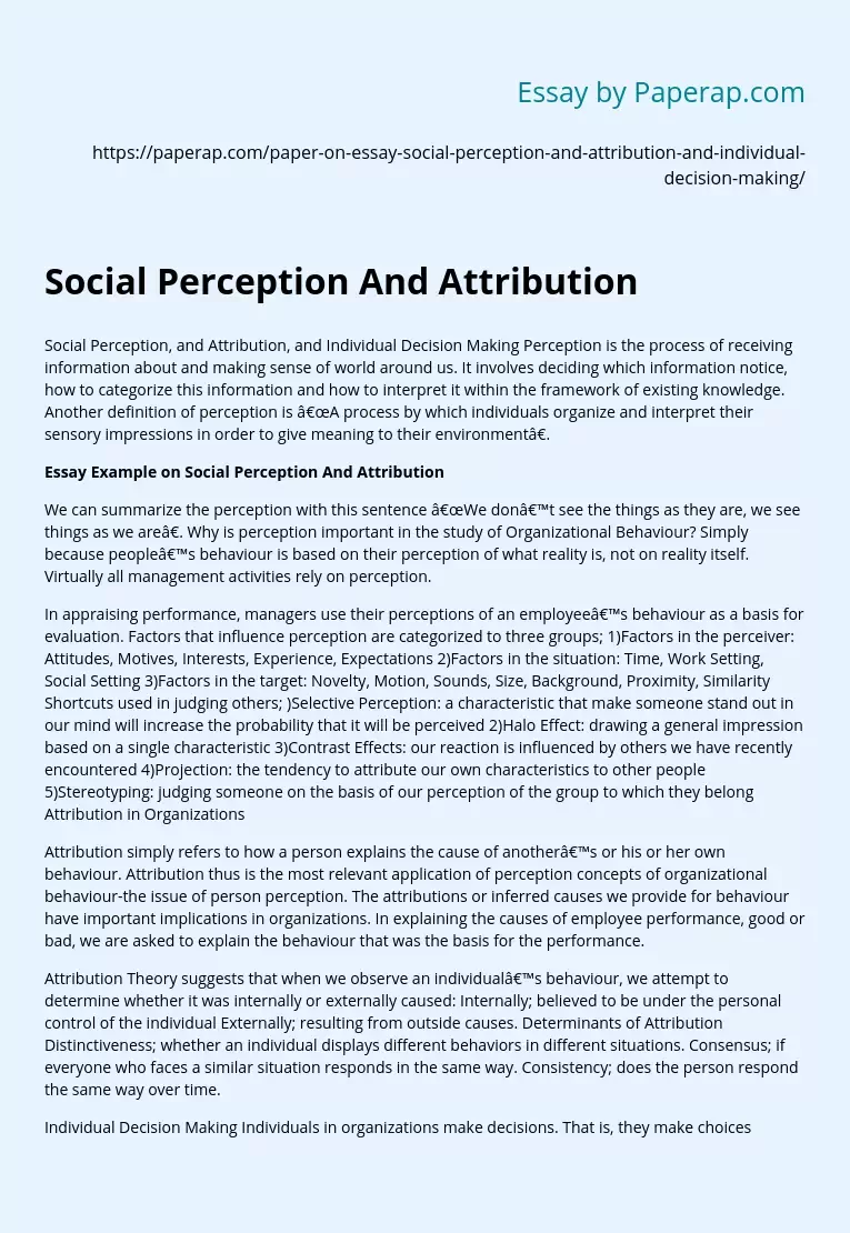 Social Perception And Attribution
