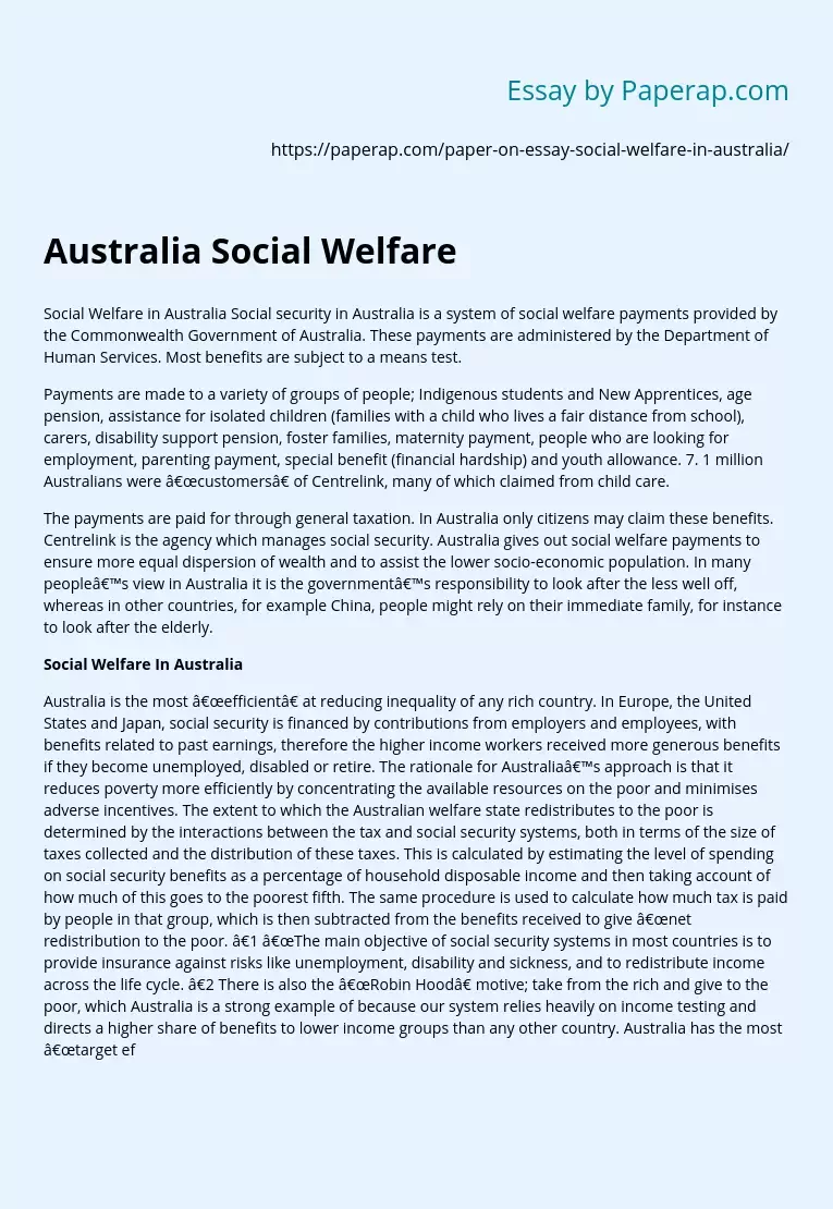 Australia Social Welfare