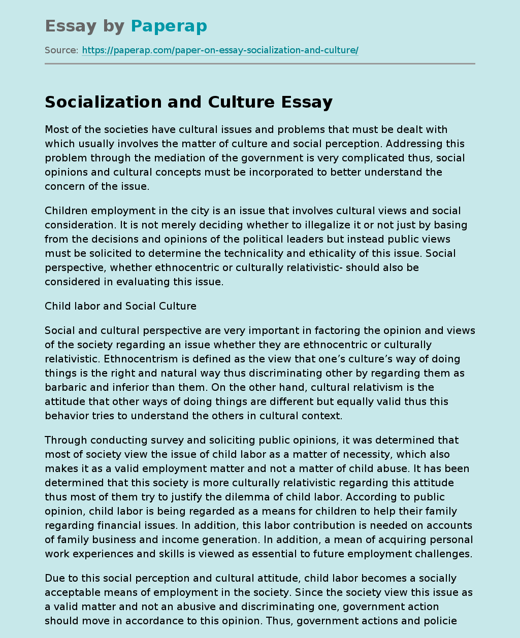 Socialization and Culture