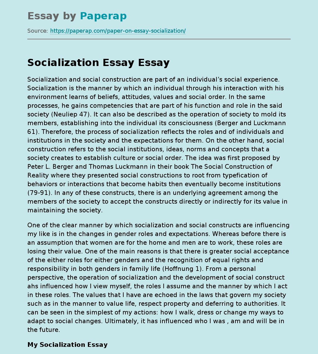 essay on what is socialization