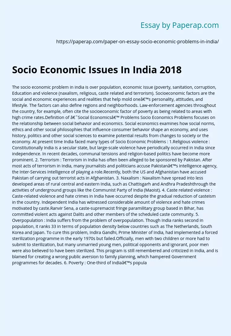 Socio Economic Issues In India 2018