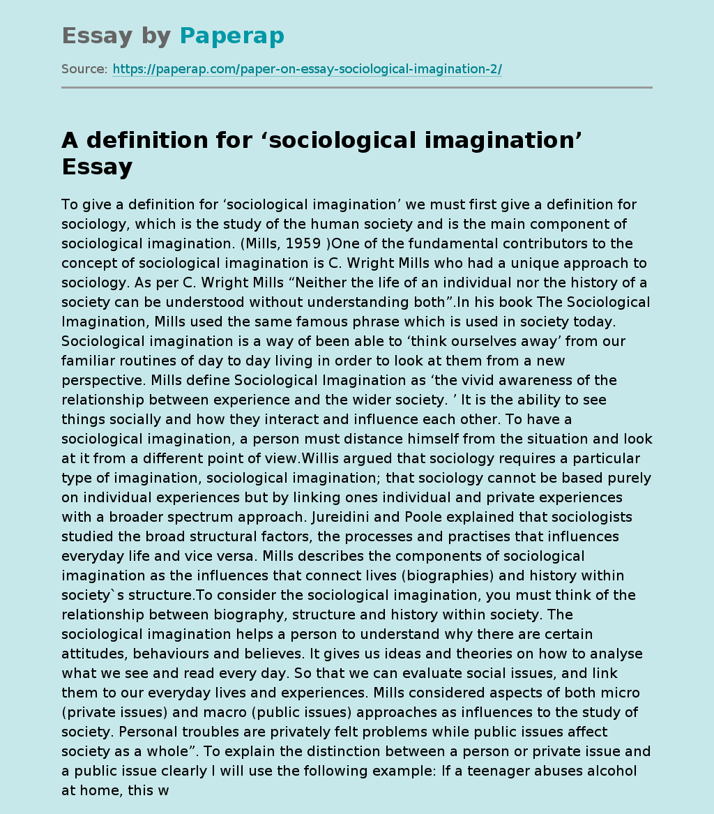 A definition for ‘sociological imagination’
