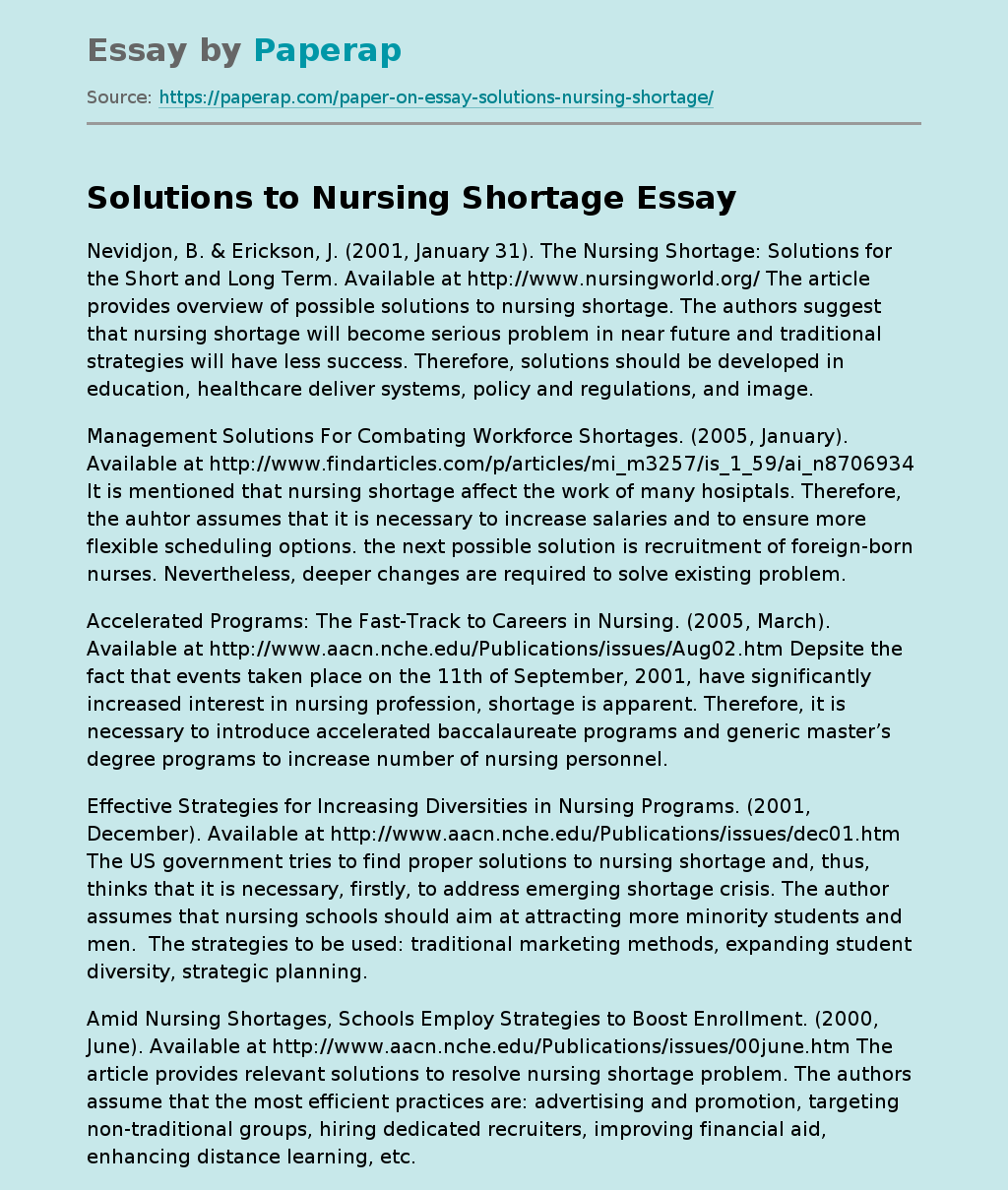 Solutions to Nursing Shortage