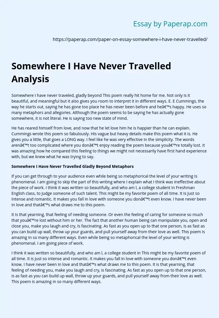 Somewhere I Have Never Travelled Analysis