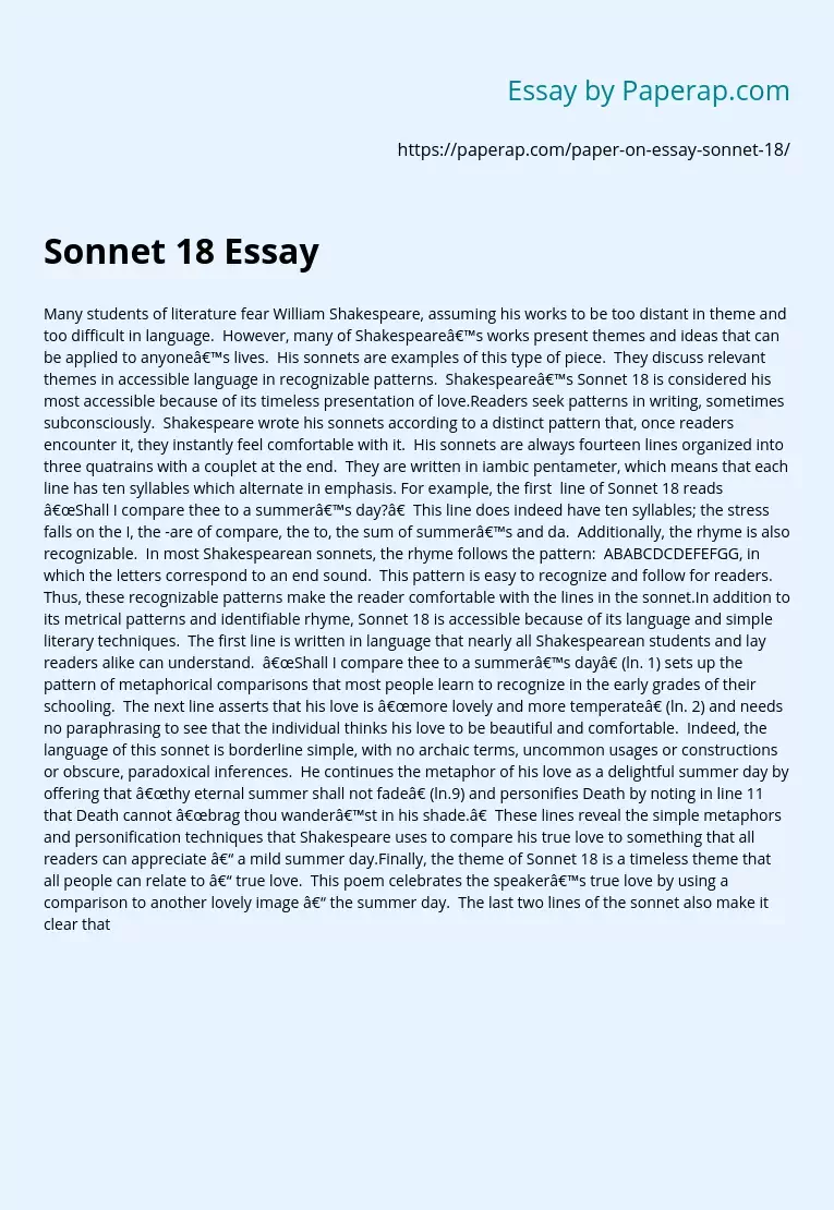 Sonnet 18 Essay