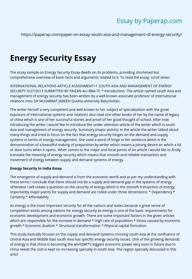 Energy Security Essay