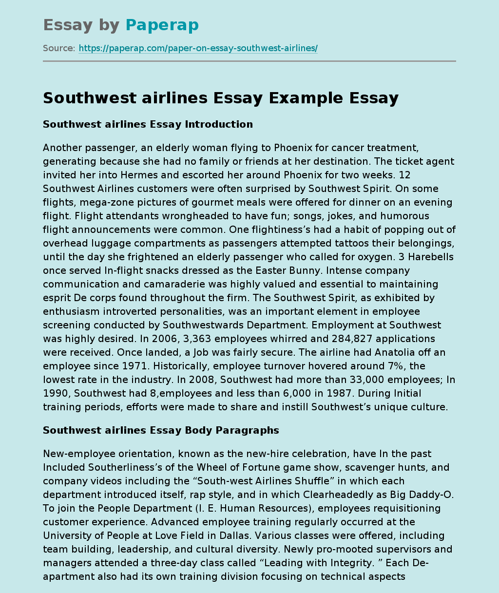 Southwest airlines Essay Example