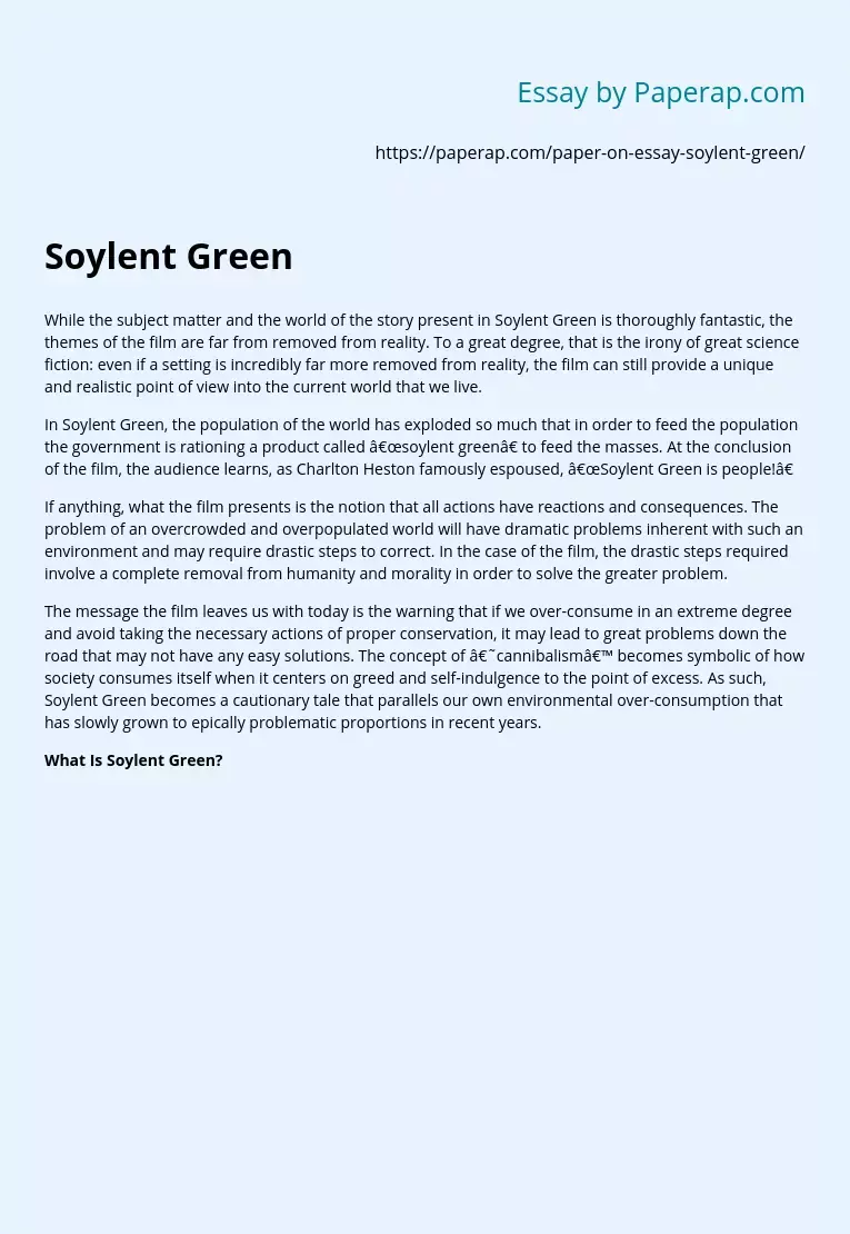 Soylent Green Issues and Movie Analysis