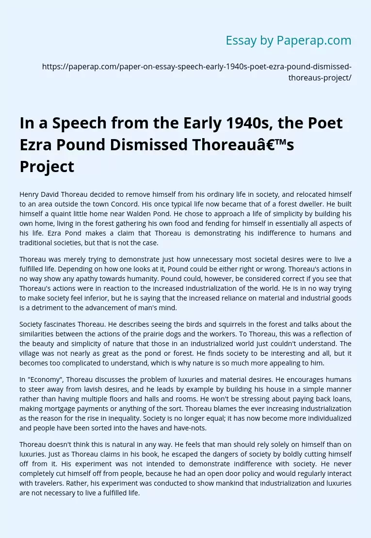 Ezra Pound Dismisses Thoreau in 1940s Speech