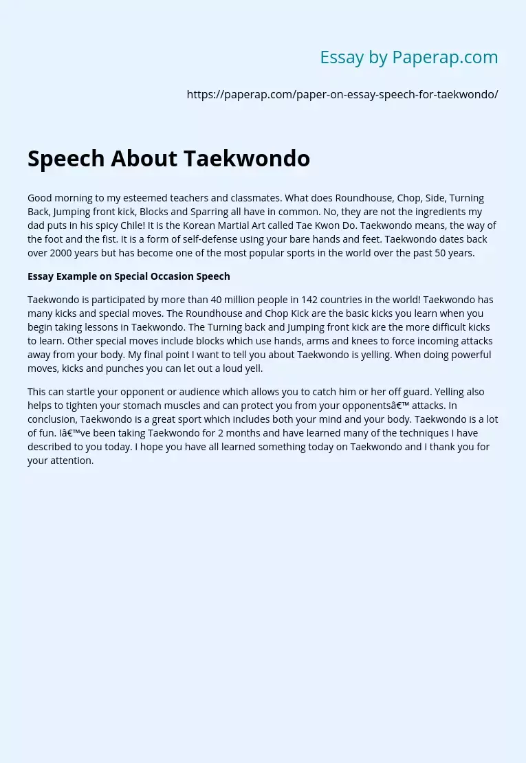 Speech About Taekwondo
