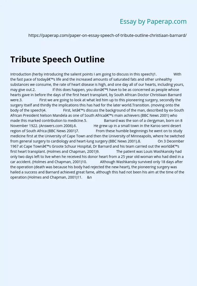 what is a tribute speech