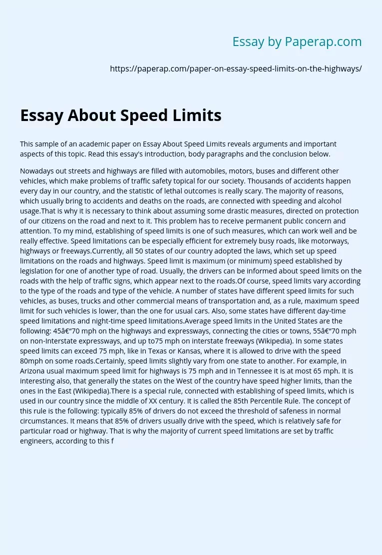 Essay About Speed Limits