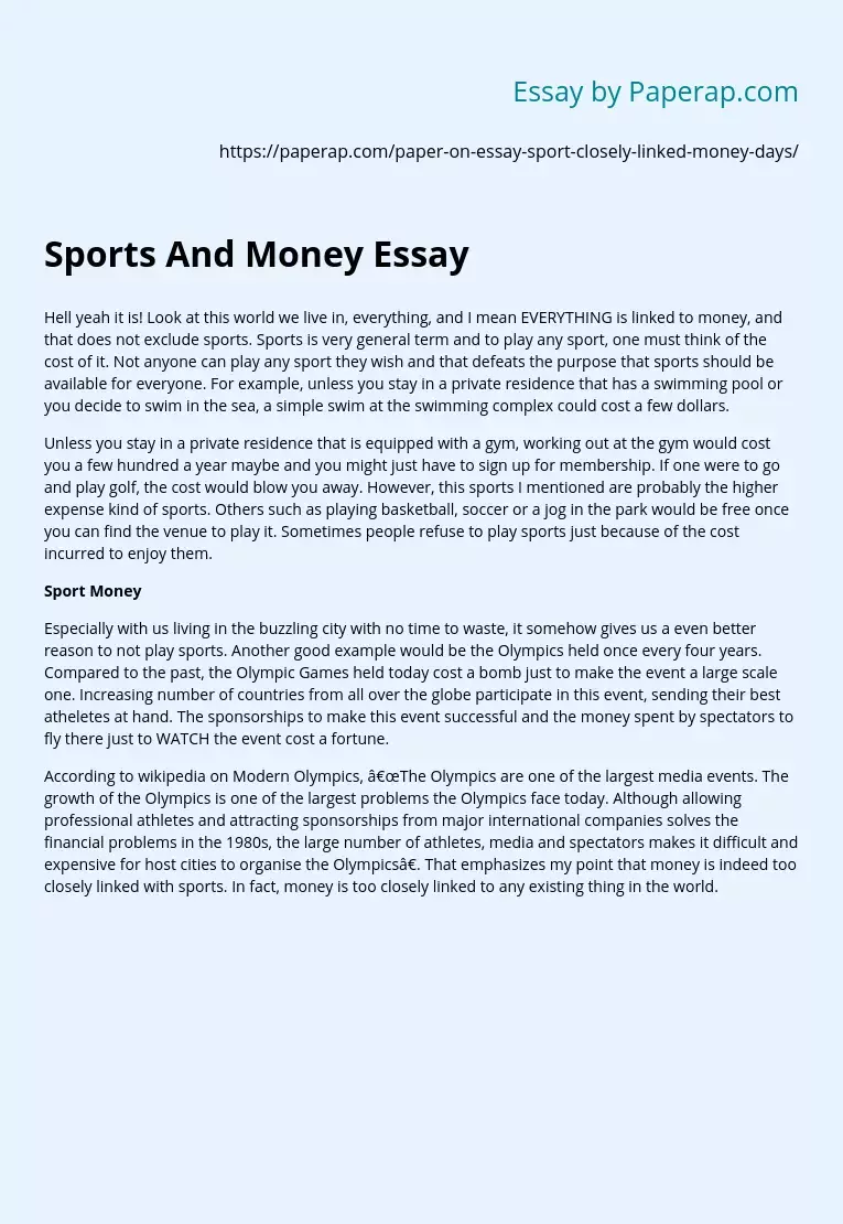 Sports And Money Essay